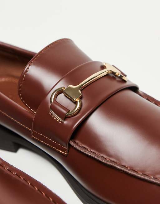 ASOS DESIGN penny loafers in brown with gold snaffle