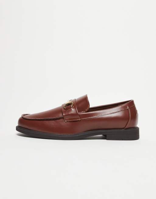 ASOS DESIGN penny loafers in brown with gold snaffle