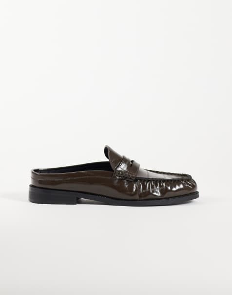ASOS DESIGN mocassini mule penny con arricciature in pelle di anguilla marrone - view 1