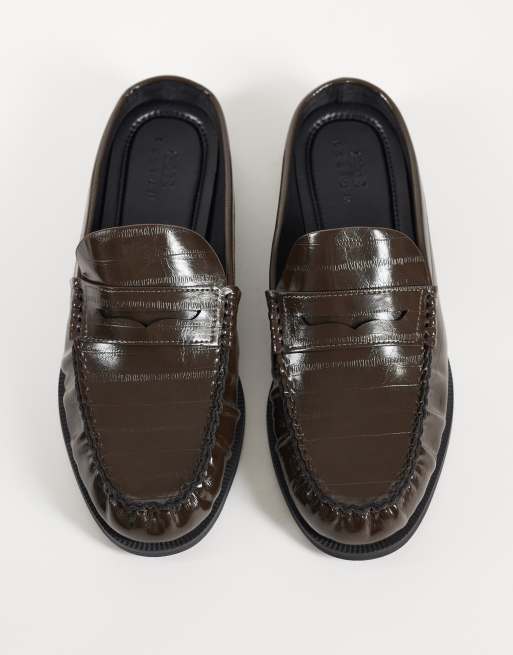 ASOS DESIGN mocassini mule penny con arricciature in pelle di anguilla marrone, 2 di 5