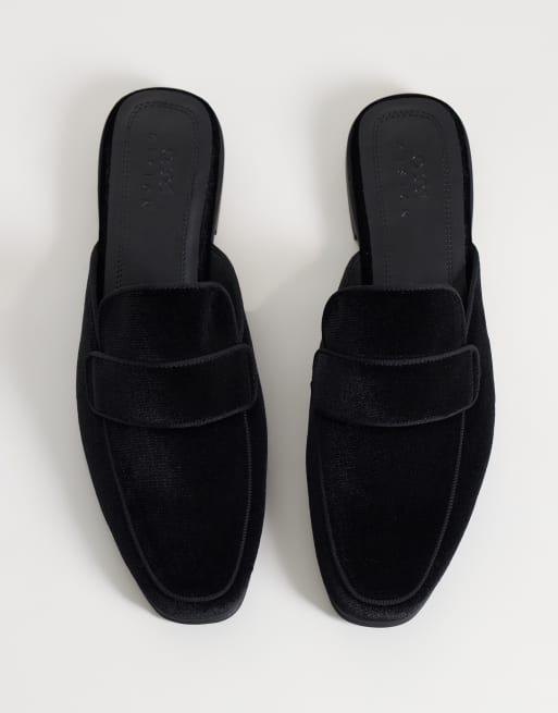ASOS DESIGN mocassini mule slim con fascetta in gros grain in velluto nero, 2 di 5