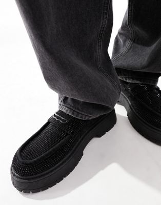 ASOS DESIGN chunky loafers in black diamante - ASOS Price Checker