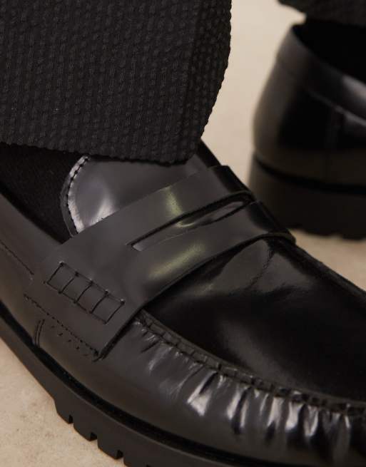 ASOS DESIGN - Mocassini neri in pelle con bordi arricciati, 2 di 4