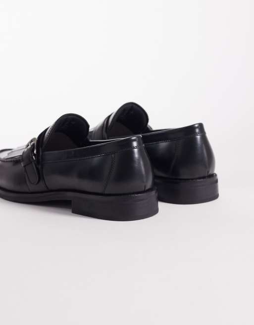 ASOS DESIGN - Mocassini neri in pelle con frange e fibbie, 4 di 4
