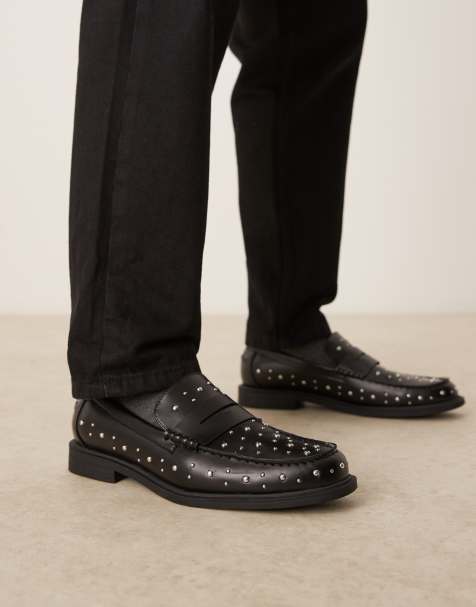 ASOS DESIGN - Mocassini neri stile college con dettagli argentati - view 1