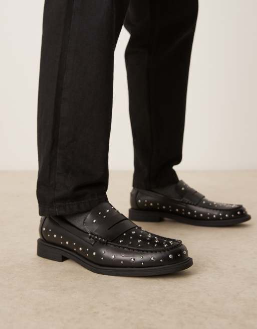 ASOS DESIGN - Mocassini neri stile college con dettagli argentati