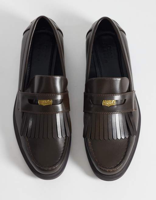 ASOS DESIGN mocassini penny con frange e dettaglio a moneta marroni