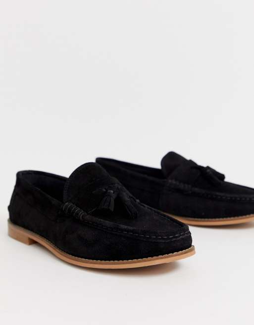ASOS DESIGN - Mocassini pianta larga nero scamosciato con nappe e suola naturale, 2 di 4
