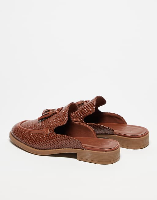 ASOS DESIGN - Mocassini sabot color cuoio con motivo intrecciato, 4 di 4