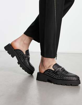 ASOS DESIGN - Mocassini sabot neri con dettagli stile western e suola spessa