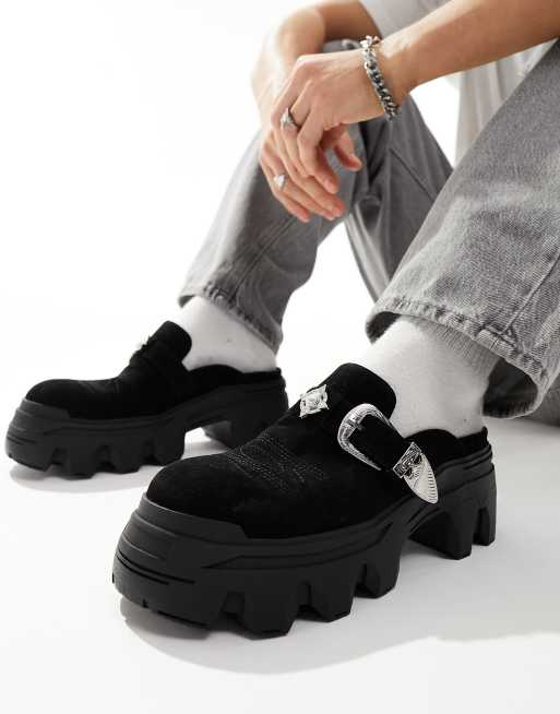 ASOS DESIGN - Mocassini sabot neri con dettaglio stile western e suola spessa