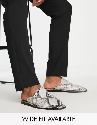 ASOS DESIGN mule loafers in snake print leather with metal toe detail - ASOS Price Checker
