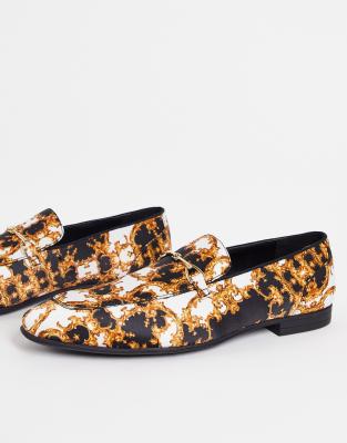 ASOS DESIGN loafers in white and gold baroque print - ASOS Price Checker