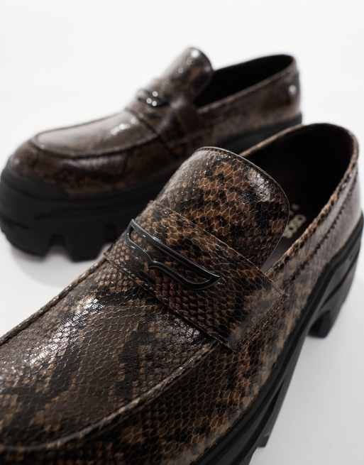 ASOS DESIGN - Mocassins à imprimé peau de serpent et semelle chunky - Marron, 2 de 4