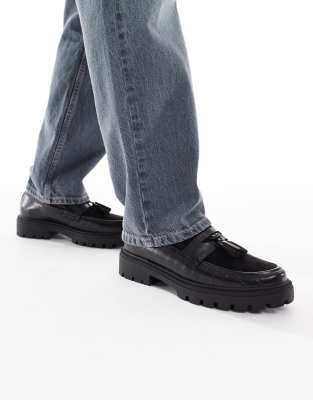 ASOS DESIGN - Mocassins à pampilles en similicuir effet croco - Noir