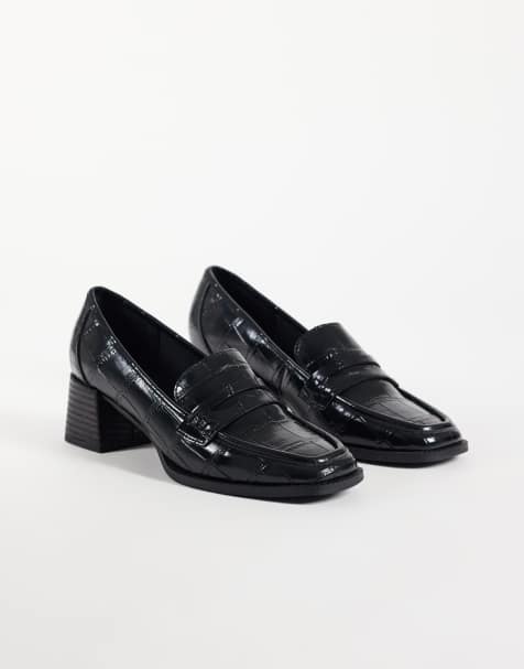 ASOS DESIGN mocassins à talon moyen Speed noirs effet croco - view 1