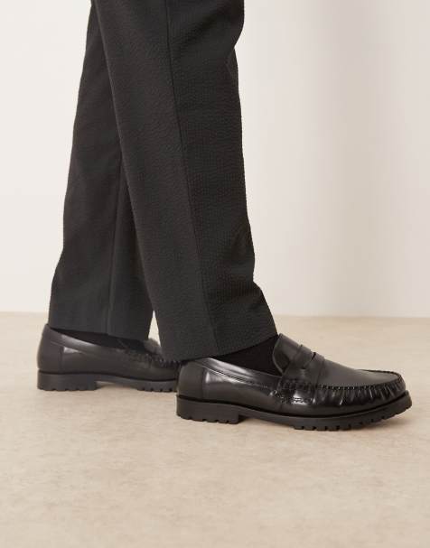 ASOS DESIGN - Mocassins avec bord froncé en cuir - Noir - view 1