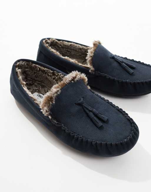 ASOS DESIGN - Mocassins avec doublure en fausse fourrure - Bleu marine, 2 de 4