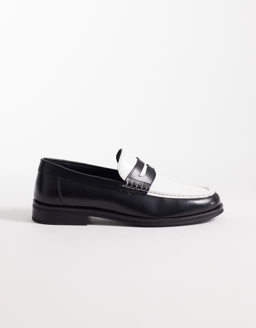 ASOS DESIGN - Mocassins bicolores en cuir - Noir et blanc cassé