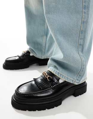 ASOS DESIGN - Mocassins chunky en cuir avec détail mors et pampilles - Noir