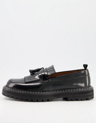 Chaussures, bottes et baskets Mocassins en cuir avec semelle épaisse et coutures contrastantes - Noir