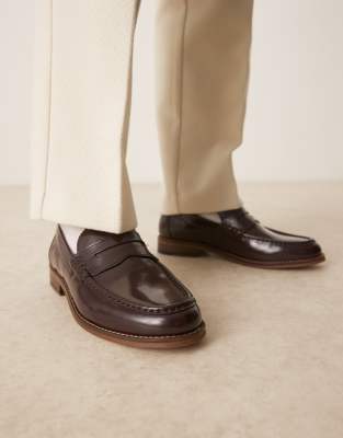 ASOS DESIGN - Mocassins en cuir - Bordeaux-Rouge