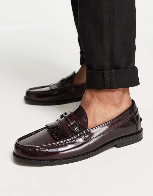 ASOS DESIGN - Mocassins en cuir brillant - Bordeaux