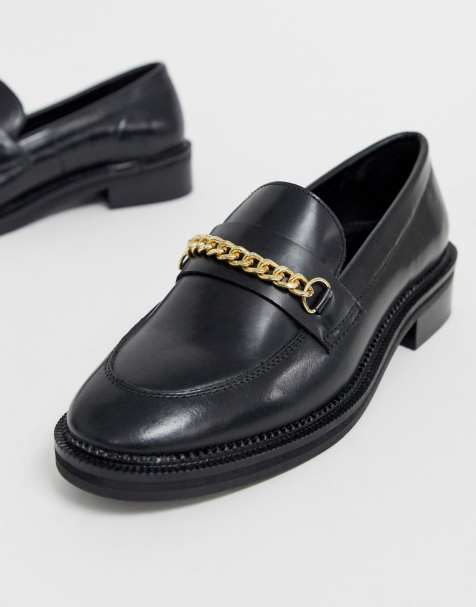 ASOS DESIGN - Mocassins en cuir varié avec chaîne - Noir