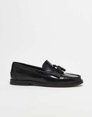 ASOS DESIGN - Mocassins en cuir verni à franges - Noir