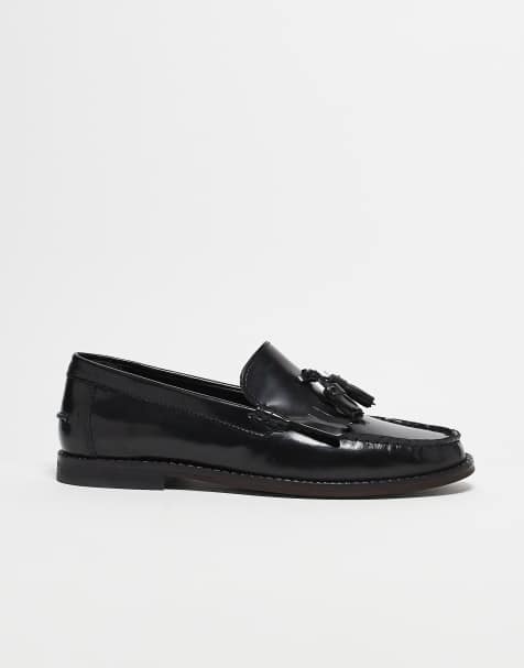 ASOS DESIGN - Mocassins en cuir verni à franges - Noir - view 1