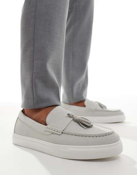 ASOS DESIGN - Mocassins en daim synthétique à pampilles - Gris - view 1