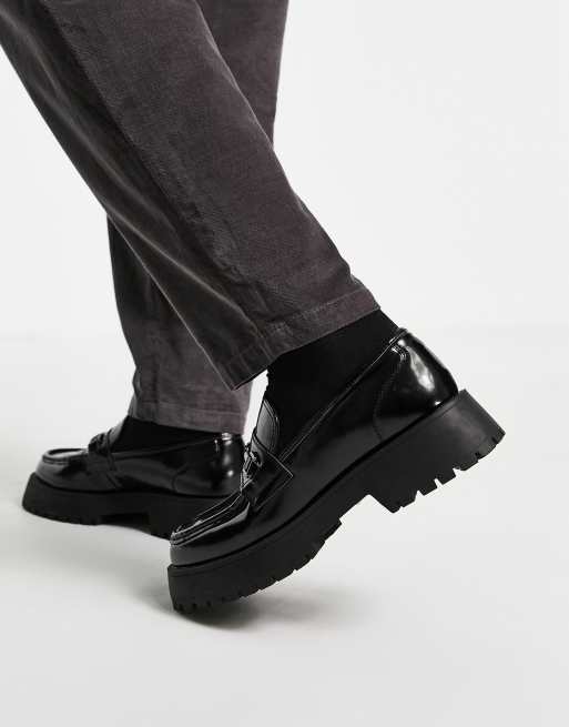 ASOS DESIGN Mocassins en imitation cuir semelle chunky et d tail mors Noir