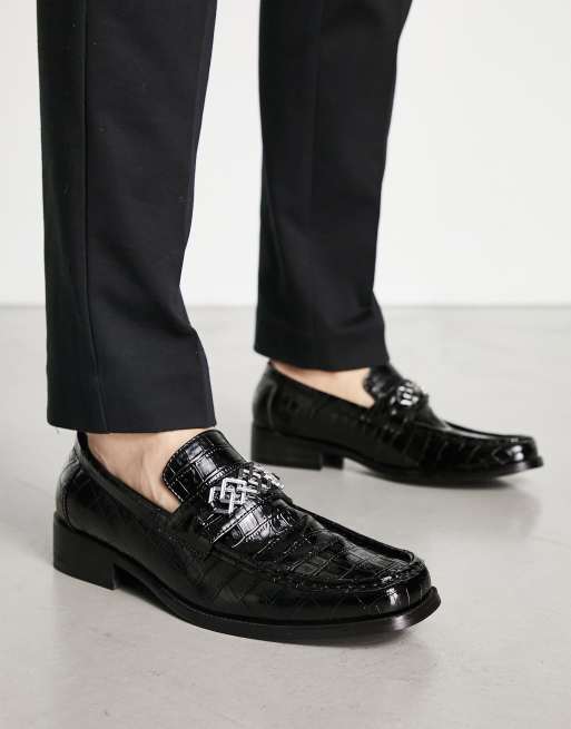 ASOS DESIGN - Mocassins en similicuir effet croco - Noir