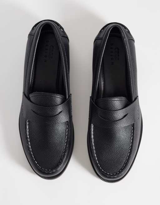 ASOS DESIGN - Mocassins façon saffiano avec mors et coutures contrastantes - Noir, 2 de 4