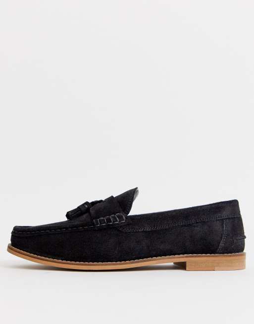 ASOS DESIGN - Mocassins pointure large à glands en daim avec semelle naturelle - Noir, 3 de 4