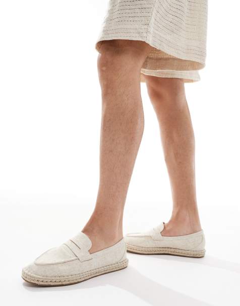 ASOS DESIGN - Mocassins style espadrilles en cuir - Beige lin - view 1