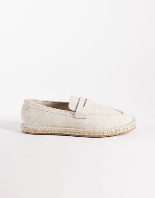 ASOS DESIGN - Mocassins style espadrilles en cuir - Beige lin-Neutre