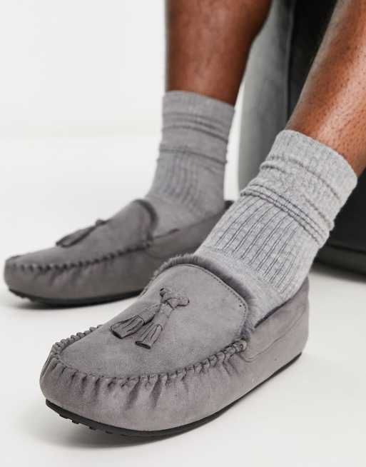 slippers in gray with fur lining | ASOS