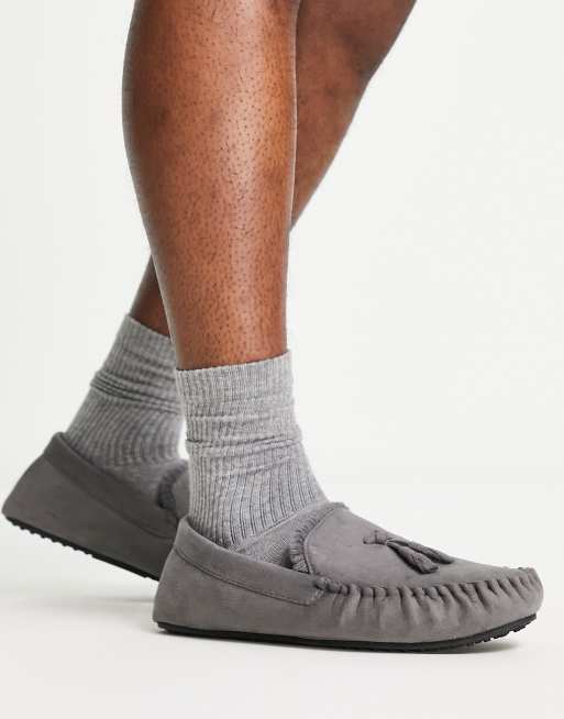 Gray store moccasin slippers