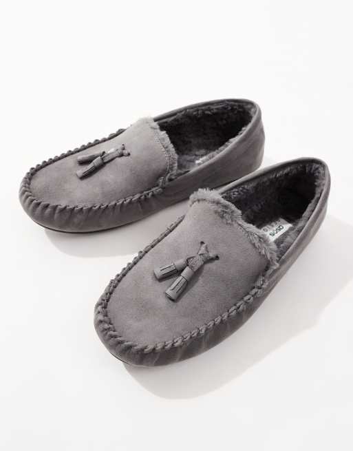 Gray moccasin slippers outlet