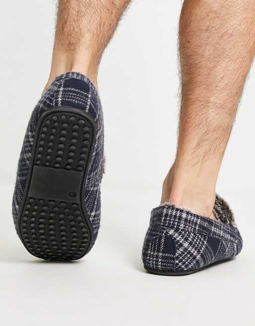 DESIGN moccasin in navy check ASOS