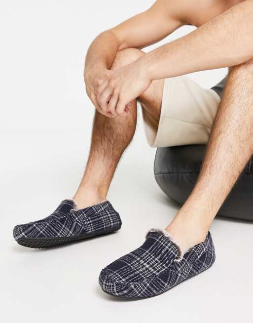 DESIGN moccasin in navy check ASOS