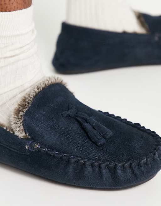 Navy faux discount fur nahla slipper