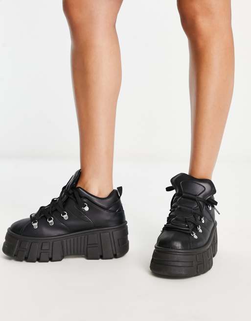 ASOS DESIGN Mocha chunky hiker flat shoes in black