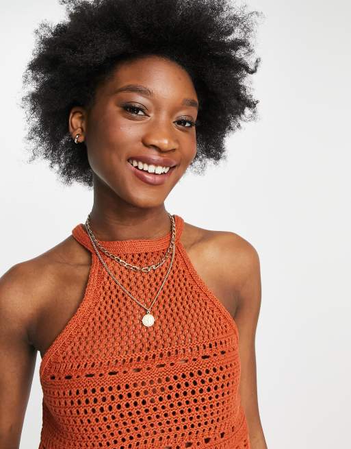 ASOS DESIGN crochet star top with open back in orange