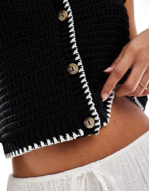 ASOS DESIGN mock crochet knit button front tank in black, 3 of 4