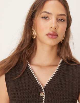 Asos Design Mock Crochet Knit Button Front Tank