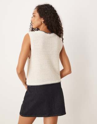 ASOS DESIGN mock crochet knit button front tank in stone