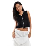 [ASOS DESIGN] ASOS DESIGN mock crochet knitted button front tank in black XS Black