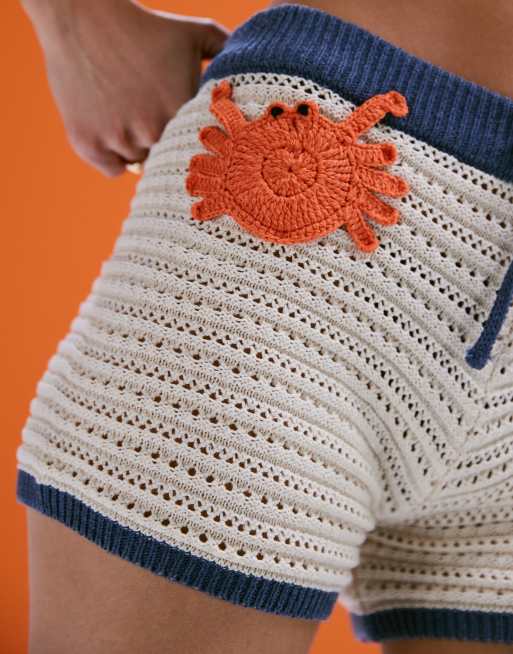 ASOS DESIGN mock crochet shorts with applique crab part of a set